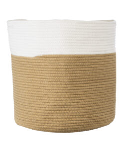 GloboStar® Artificial Garden PALAWAN 20201 Διακοσμητικό Πλεκτό Καλάθι – Κασπώ Γλάστρα – Flower Pot Μπεζ με Λευκό Π35cm x Υ38cm