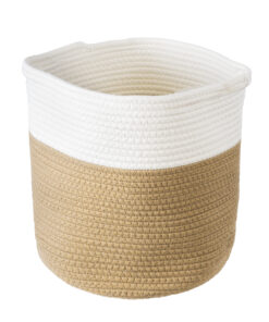 GloboStar® Artificial Garden PALAWAN 20202 Διακοσμητικό Πλεκτό Καλάθι – Κασπώ Γλάστρα – Flower Pot Μπεζ με Λευκό Π30cm x Υ30cm