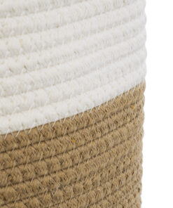 GloboStar® Artificial Garden PALAWAN 20202 Διακοσμητικό Πλεκτό Καλάθι – Κασπώ Γλάστρα – Flower Pot Μπεζ με Λευκό Π30cm x Υ30cm