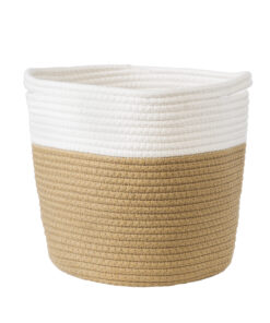 GloboStar® Artificial Garden PALAWAN 20203 Διακοσμητικό Πλεκτό Καλάθι – Κασπώ Γλάστρα – Flower Pot Μπεζ με Λευκό Π25cm x Υ25cm