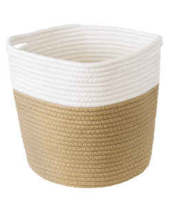 GloboStar® Artificial Garden PALAWAN 20203 Διακοσμητικό Πλεκτό Καλάθι – Κασπώ Γλάστρα – Flower Pot Μπεζ με Λευκό Π25cm x Υ25cm