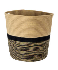 GloboStar® Artificial Garden HYDRA 20204 Διακοσμητικό Πλεκτό Καλάθι – Κασπώ Γλάστρα – Flower Pot Μπεζ με Μαύρο Π35cm x Υ38cm