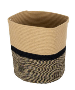 GloboStar® Artificial Garden HYDRA 20204 Διακοσμητικό Πλεκτό Καλάθι – Κασπώ Γλάστρα – Flower Pot Μπεζ με Μαύρο Π35cm x Υ38cm