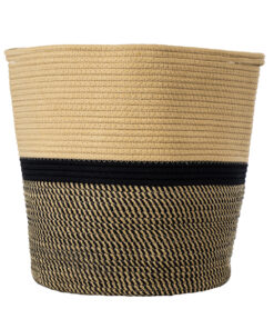 GloboStar® Artificial Garden HYDRA 20204 Διακοσμητικό Πλεκτό Καλάθι – Κασπώ Γλάστρα – Flower Pot Μπεζ με Μαύρο Π35cm x Υ38cm