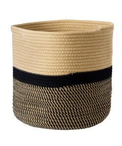 GloboStar® Artificial Garden HYDRA 20205 Διακοσμητικό Πλεκτό Καλάθι – Κασπώ Γλάστρα – Flower Pot Μπεζ με Μαύρο Π30cm x Υ30cm