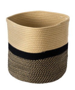 GloboStar® Artificial Garden HYDRA 20205 Διακοσμητικό Πλεκτό Καλάθι – Κασπώ Γλάστρα – Flower Pot Μπεζ με Μαύρο Π30cm x Υ30cm