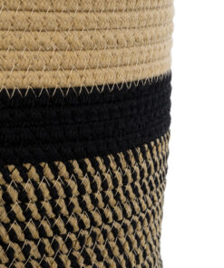 GloboStar® Artificial Garden HYDRA 20205 Διακοσμητικό Πλεκτό Καλάθι – Κασπώ Γλάστρα – Flower Pot Μπεζ με Μαύρο Π30cm x Υ30cm