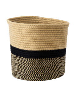GloboStar® Artificial Garden HYDRA 20206 Διακοσμητικό Πλεκτό Καλάθι – Κασπώ Γλάστρα – Flower Pot Μπεζ με Μαύρο Π25cm x Υ25cm