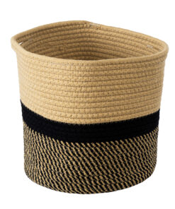 GloboStar® Artificial Garden HYDRA 20206 Διακοσμητικό Πλεκτό Καλάθι – Κασπώ Γλάστρα – Flower Pot Μπεζ με Μαύρο Π25cm x Υ25cm