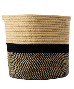 GloboStar® Artificial Garden HYDRA 20206 Διακοσμητικό Πλεκτό Καλάθι – Κασπώ Γλάστρα – Flower Pot Μπεζ με Μαύρο Π25cm x Υ25cm
