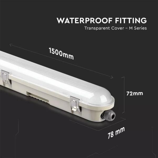 LED Αδιάβροχο φωτιστικό Samsung SMD 48W 1500mm Ψυχρό λευκό 6400K (120LM/W) με ανοξείδωτα κλιπς V-TAC – 20212