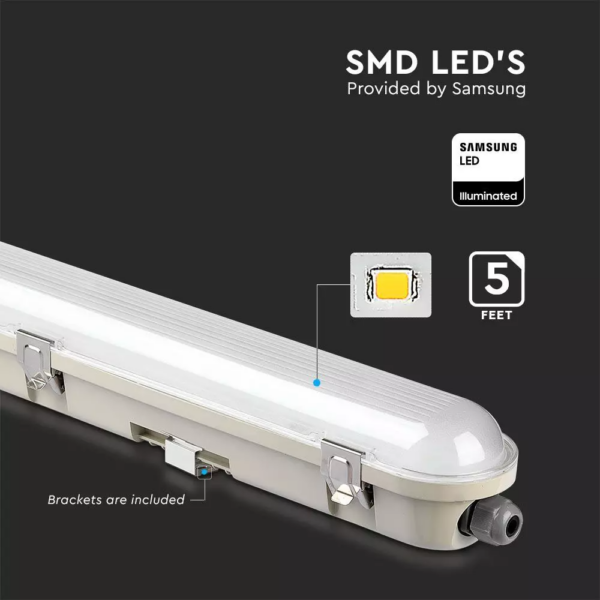 LED Αδιάβροχο φωτιστικό Samsung SMD 48W 1500mm Ψυχρό λευκό 6400K (120LM/W) με ανοξείδωτα κλιπς V-TAC – 20212