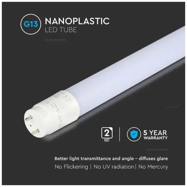 Λάμπα LED G13 T8 Samsung SMD Nano-Plastic 7.5W 600mm Rotatable Ψυχρό λευκό 6500K 110lm/W V-TAC – 21687