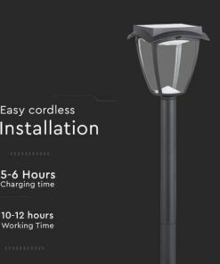 LED Ηλιακό Φωτιστικό Κήπου Δαπέδου 2W V-TAC IP65 με Μαύρο ώμα 3000K+6000K – 2894