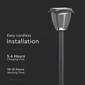 LED Ηλιακό Φωτιστικό Κήπου Δαπέδου 2W V-TAC IP65 με Μαύρο ώμα  3000K+6000K – 2894