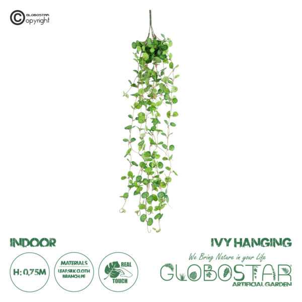 GloboStar® Artificial Garden IVY HANGING 20237 Τεχνητό Διακοσμητικό Κρεμαστό Φυτό Κισσός Υ75cm