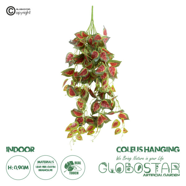 GloboStar® Artificial Garden COLEUS HANGING 20255 Τεχνητό Διακοσμητικό Κρεμαστό Φυτό Κολέος Υ90cm