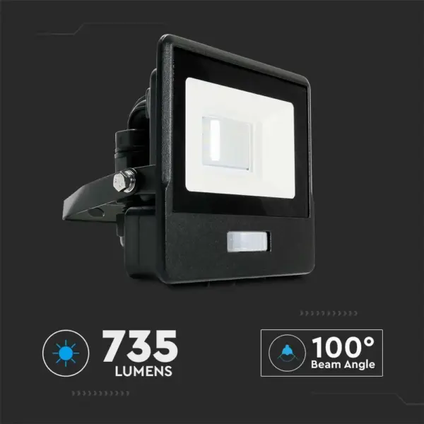 LED Προβολέας με Ανιχνευτή Κίνησης 10W V-TAC PRO Samsung Chip 100° 735lm Μαύρος IP65 Θερμό 3000K – 20256
