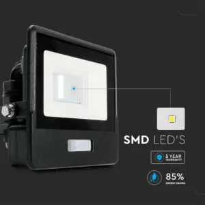 LED Προβολέας με Ανιχνευτή Κίνησης 10W V-TAC PRO Samsung Chip 100° 735lm Μαύρος IP65 Θερμό 3000K – 20256