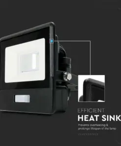 LED Προβολέας με Ανιχνευτή Κίνησης 10W V-TAC PRO Samsung Chip 100° 735lm Μαύρος IP65 Θερμό 3000K – 20256