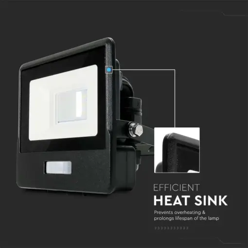 LED Προβολέας με Ανιχνευτή Κίνησης 10W V-TAC PRO Samsung Chip 100° 735lm Μαύρος IP65 Θερμό 3000K – 20256