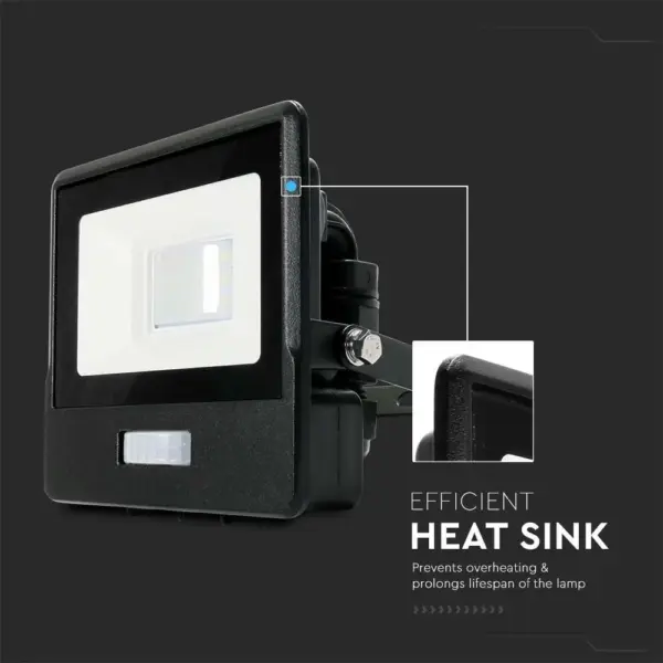 LED Προβολέας με Ανιχνευτή Κίνησης 10W V-TAC PRO Samsung Chip 100° 735lm Μαύρος IP65 Θερμό 3000K – 20256