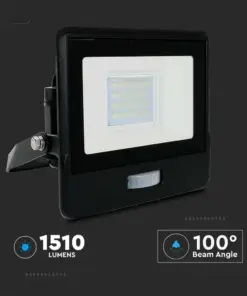 LED Προβολέας με Ανιχνευτή Κίνησης 20W V-TAC PRO Samsung Chip 100° 1510lm Μαύρος IP65 Θερμό 3000K – 20259