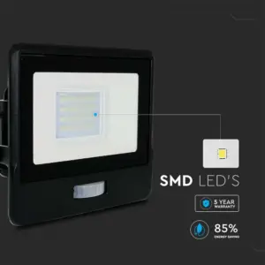 LED Προβολέας με Ανιχνευτή Κίνησης 20W V-TAC PRO Samsung Chip 100° 1510lm Μαύρος IP65 Θερμό 3000K – 20259