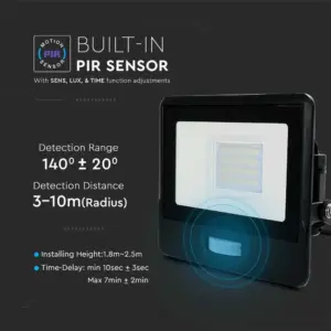 LED Προβολέας με Ανιχνευτή Κίνησης 20W V-TAC PRO Samsung Chip 100° 1510lm Μαύρος IP65 Θερμό 3000K – 20259