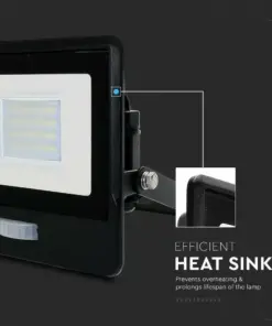 LED Προβολέας με Ανιχνευτή Κίνησης 20W V-TAC PRO Samsung Chip 100° 1510lm Μαύρος IP65 Θερμό 3000K – 20259