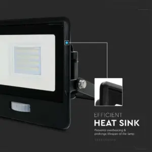 LED Προβολέας με Ανιχνευτή Κίνησης 20W V-TAC PRO Samsung Chip 100° 1510lm Μαύρος IP65 Θερμό 3000K – 20259