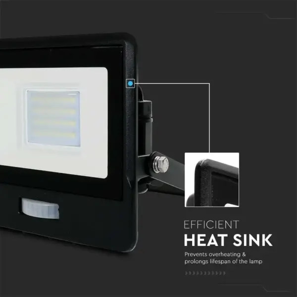 LED Προβολέας με Ανιχνευτή Κίνησης 20W V-TAC PRO Samsung Chip 100° 1510lm Μαύρος IP65 Θερμό 3000K – 20259