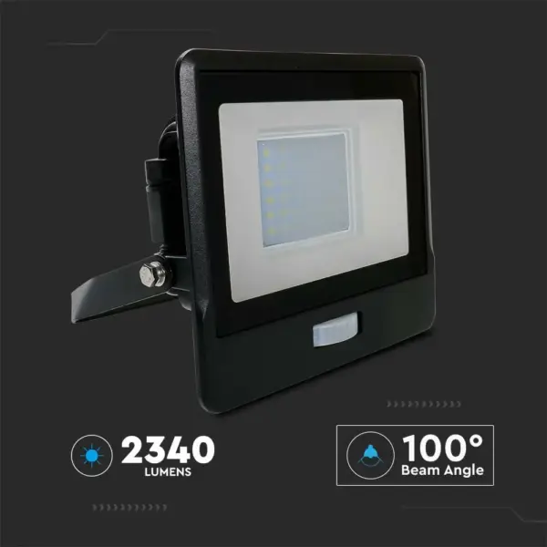 LED Προβολέας με Ανιχνευτή Κίνησης 30W V-TAC PRO Samsung Chip 100° 2340lm Μαύρος IP65 Θερμό 3000K – 20262
