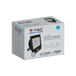LED Προβολέας με Ανιχνευτή Κίνησης 30W V-TAC PRO Samsung Chip 100° 2340lm Μαύρος IP65 Θερμό 3000K – 20262
