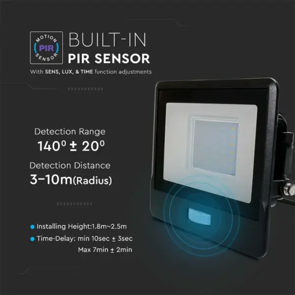 LED Προβολέας με Ανιχνευτή Κίνησης 30W V-TAC PRO Samsung Chip 100° 2340lm Μαύρος IP65 Θερμό 3000K – 20262