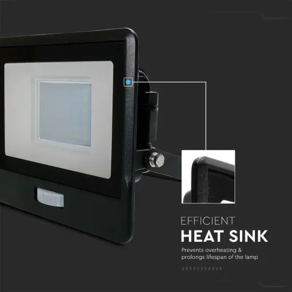 LED Προβολέας με Ανιχνευτή Κίνησης 30W V-TAC PRO Samsung Chip 100° 2340lm Μαύρος IP65 Θερμό 3000K – 20262