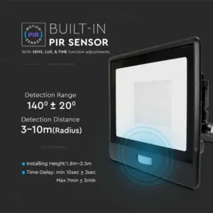 LED Προβολέας με Ανιχνευτή Κίνησης 50W V-TAC PRO Samsung Chip 100° 4000lm Μαύρος IP65 Θερμό 3000K – 20265