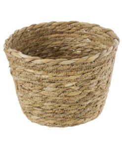 GloboStar® Artificial Garden SIFNOS 20266 Διακοσμητικό Πλεκτό Καλάθι – Κασπώ Γλάστρα – Flower Pot Μπεζ Φ18cm x Υ15cm