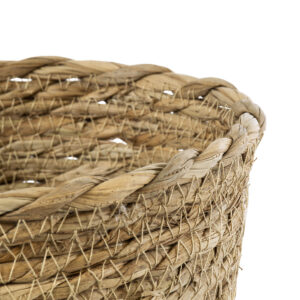 GloboStar® Artificial Garden SIFNOS 20266 Διακοσμητικό Πλεκτό Καλάθι – Κασπώ Γλάστρα – Flower Pot Μπεζ Φ18cm x Υ15cm