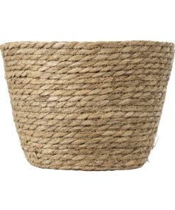 GloboStar® Artificial Garden SIFNOS 20267 Διακοσμητικό Πλεκτό Καλάθι – Κασπώ Γλάστρα – Flower Pot Μπεζ Φ22cm x Υ15cm