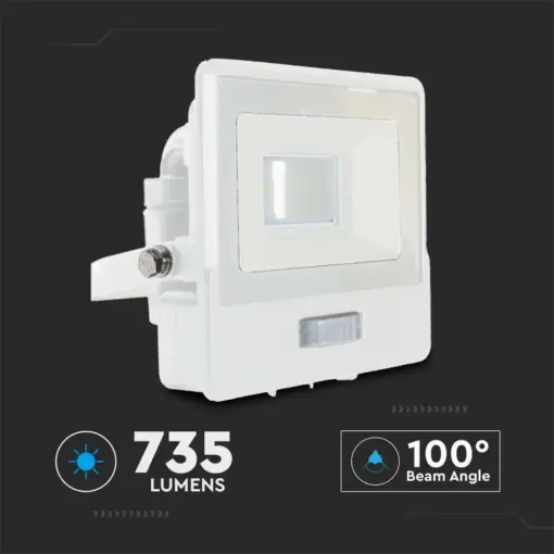 LED Προβολέας με Ανιχνευτή Κίνησης 10W V-TAC PRO Samsung Chip 100° 735lm Λευκός IP65 Θερμό 3000K – 20268
