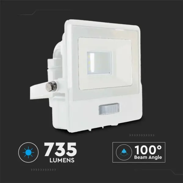 LED Προβολέας με Ανιχνευτή Κίνησης 10W V-TAC PRO Samsung Chip 100° 735lm Λευκός IP65 Θερμό 3000K – 20268