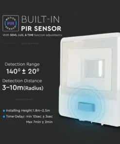 LED Προβολέας με Ανιχνευτή Κίνησης 10W V-TAC PRO Samsung Chip 100° 735lm Λευκός IP65 Θερμό 3000K – 20268