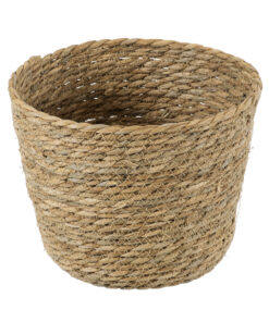 GloboStar® Artificial Garden SIFNOS 20268 Διακοσμητικό Πλεκτό Καλάθι – Κασπώ Γλάστρα – Flower Pot Μπεζ Φ25cm x Υ15cm