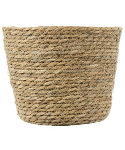 GloboStar® Artificial Garden SIFNOS 20268 Διακοσμητικό Πλεκτό Καλάθι – Κασπώ Γλάστρα – Flower Pot Μπεζ Φ25cm x Υ15cm