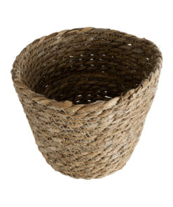 GloboStar® Artificial Garden PATMOS 20270 Διακοσμητικό Πλεκτό Καλάθι – Κασπώ Γλάστρα – Flower Pot Καφέ Φ22 x Υ17cm