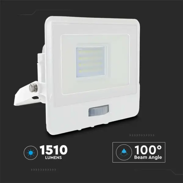 LED Προβολέας με Ανιχνευτή Κίνησης 20W V-TAC PRO Samsung Chip 100° 1510lm Λευκός IP65 Θερμό 3000K – 20271