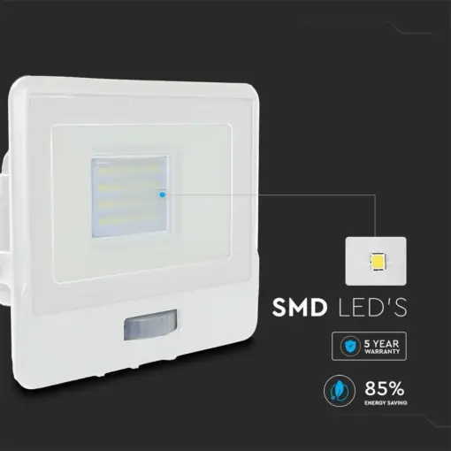 LED Προβολέας με Ανιχνευτή Κίνησης 20W V-TAC PRO Samsung Chip 100° 1510lm Λευκός IP65 Θερμό 3000K – 20271