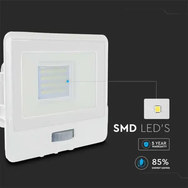 LED Προβολέας με Ανιχνευτή Κίνησης 20W V-TAC PRO Samsung Chip 100° 1510lm Λευκός IP65 Θερμό 3000K – 20271