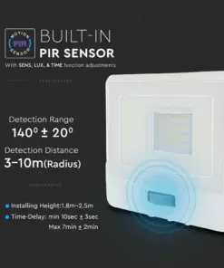 LED Προβολέας με Ανιχνευτή Κίνησης 20W V-TAC PRO Samsung Chip 100° 1510lm Λευκός IP65 Θερμό 3000K – 20271